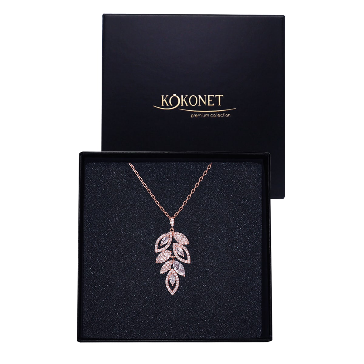 Naszyjnik ślubny rose gold z listkiem elegancki na ślub