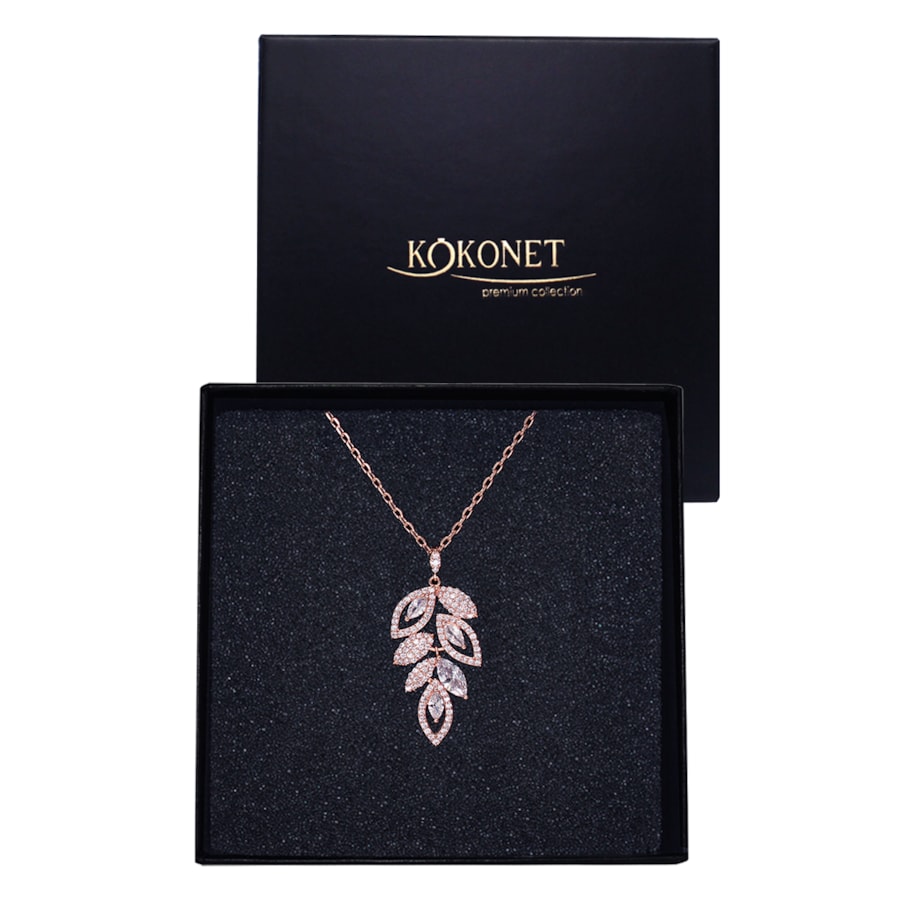 Naszyjnik ślubny rose gold z listkiem elegancki na ślub