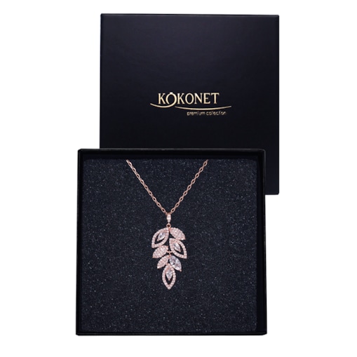 Naszyjnik ślubny rose gold z listkiem elegancki na ślub