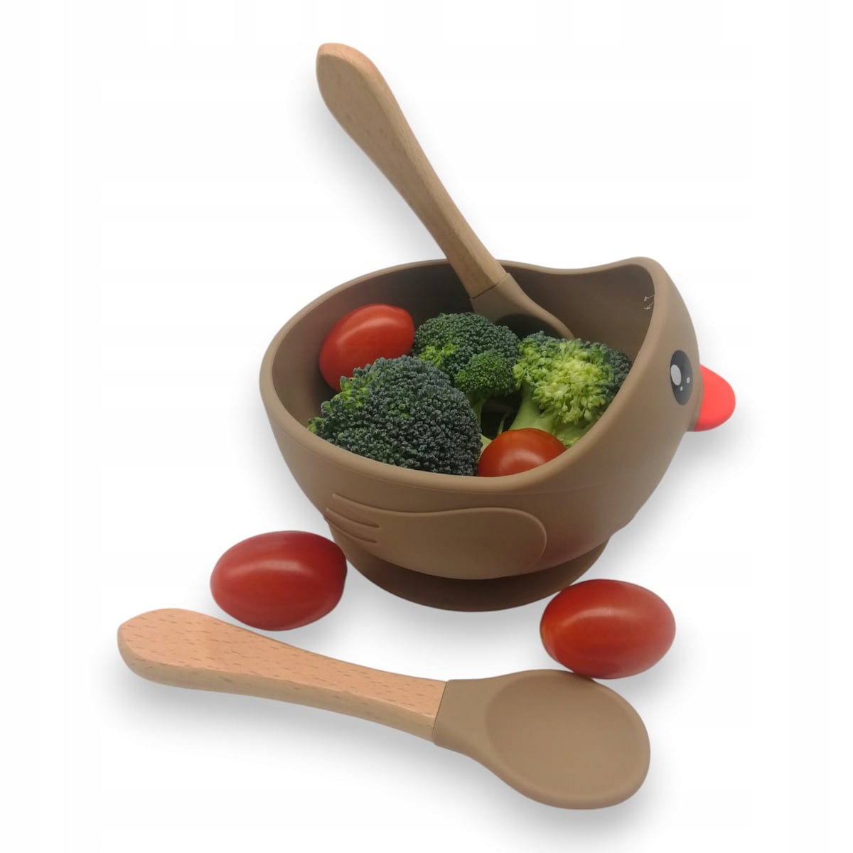 Miseczka z przyssawką silikonowa dla dziecka na przekąski łyżka widelec BLW