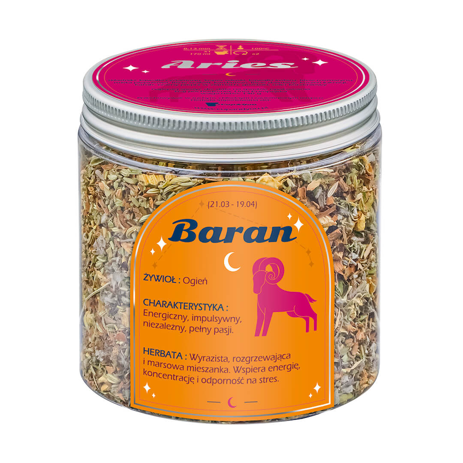 Herbata Zodiakalna BARAN - herbaciany susz napar ziołowa mieszanka na astrologiczny prezent upominek podarunek dla osoby ze znakiem zodiaku BARANA