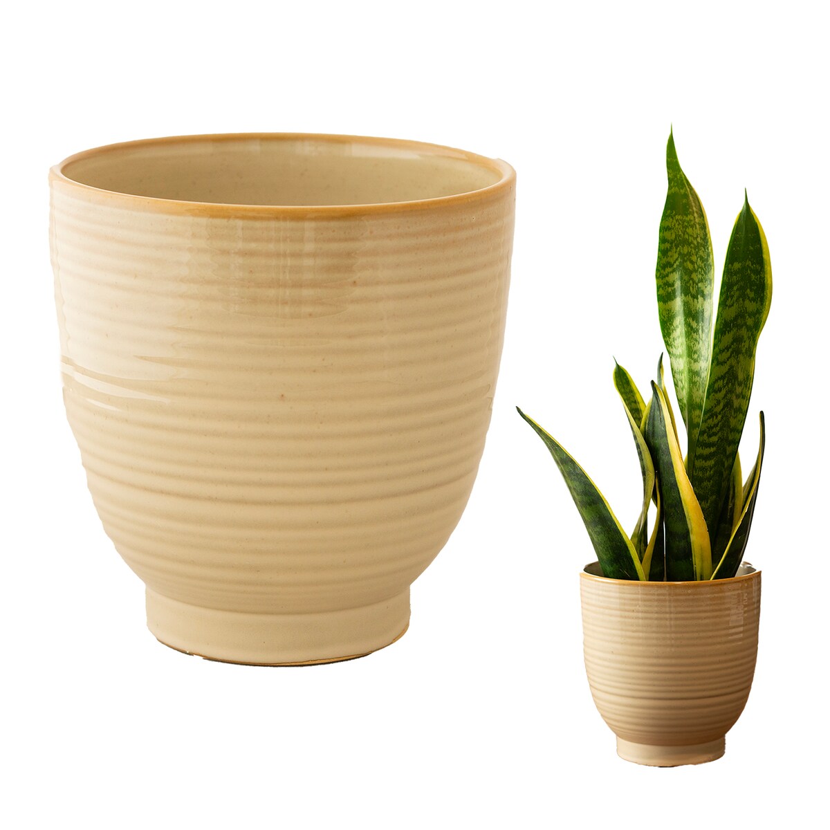 DONICZKA OSŁONKA CERAMICZNA BEŻOWA 17cm WYSOKA połysk okrągła do salonu