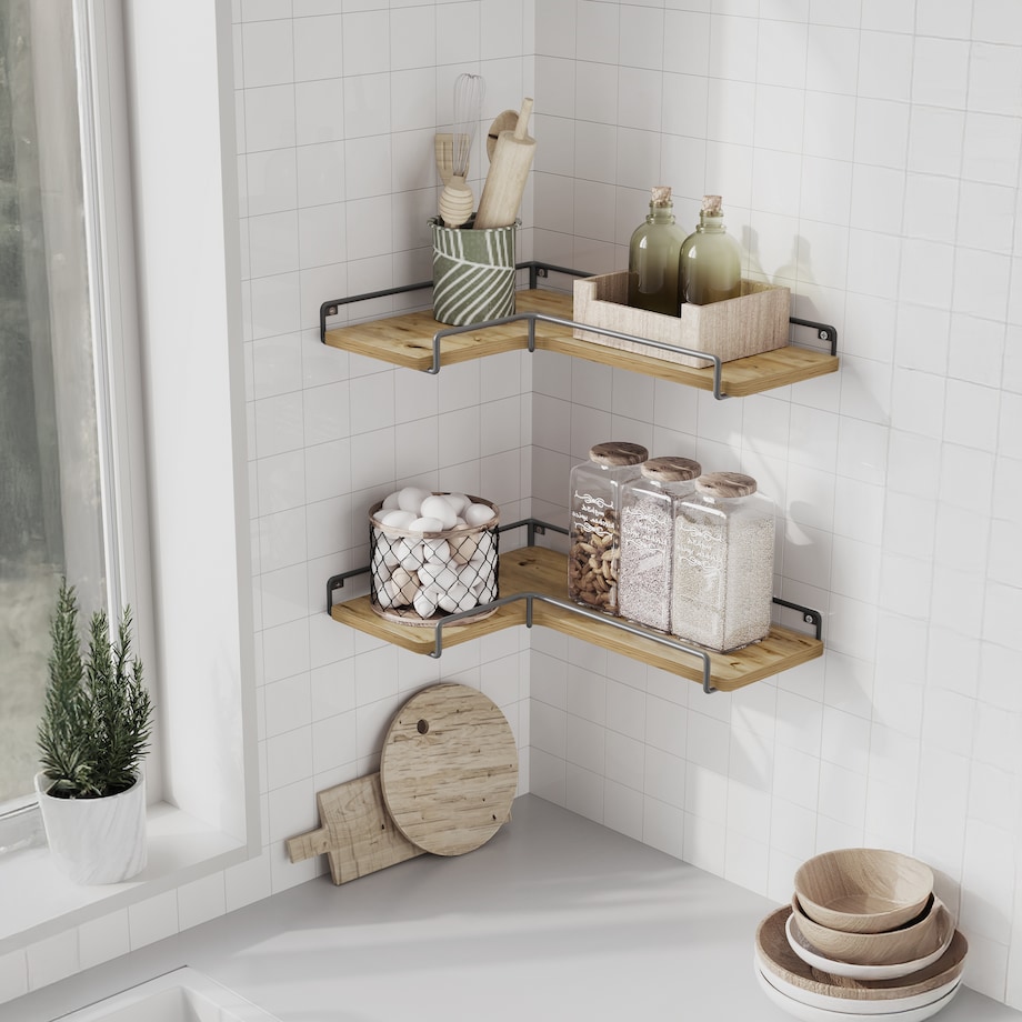 Półki 2 Szt nowoczesny styl, dąb artisan, czarny