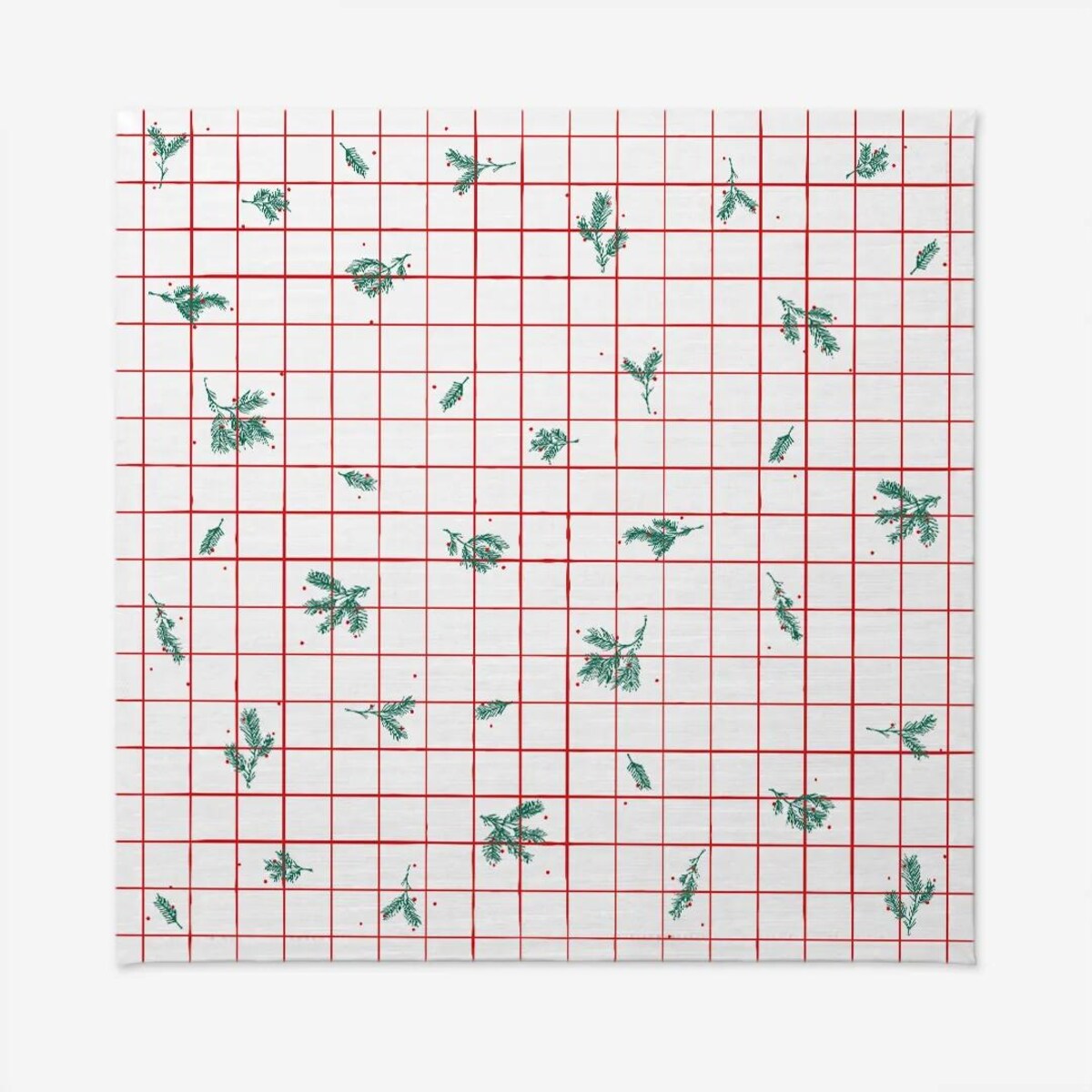 Obrus świąteczny - krata i gałązki - 140x140