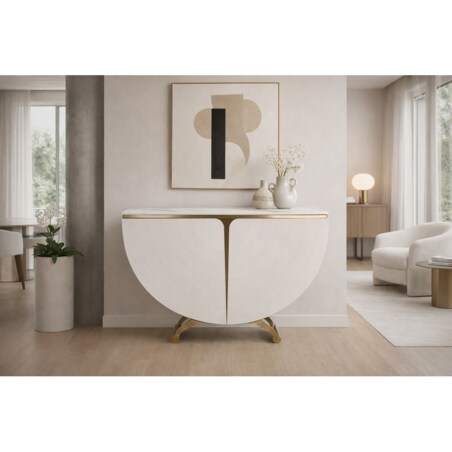Biała konsola glamour półokrągła Vellora 140x35x86