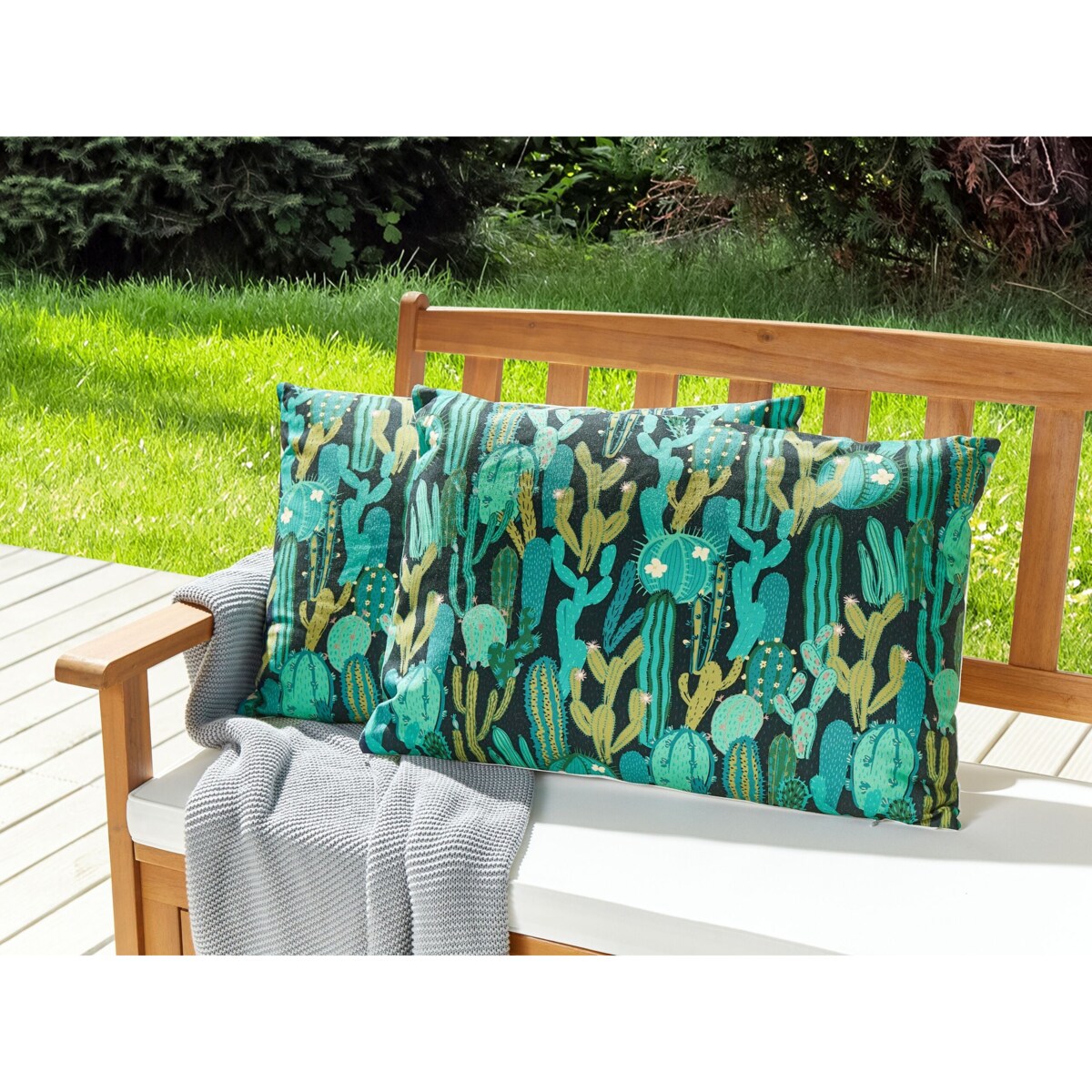 Zestaw 2 poduszek ogrodowych BUSSANA Wzór roślinny 40 x 60 cm Zielony