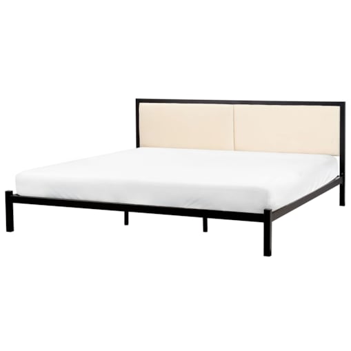 Łóżko metalowe 180 x 200 cm czarne z jasnobeżowym CLAMART