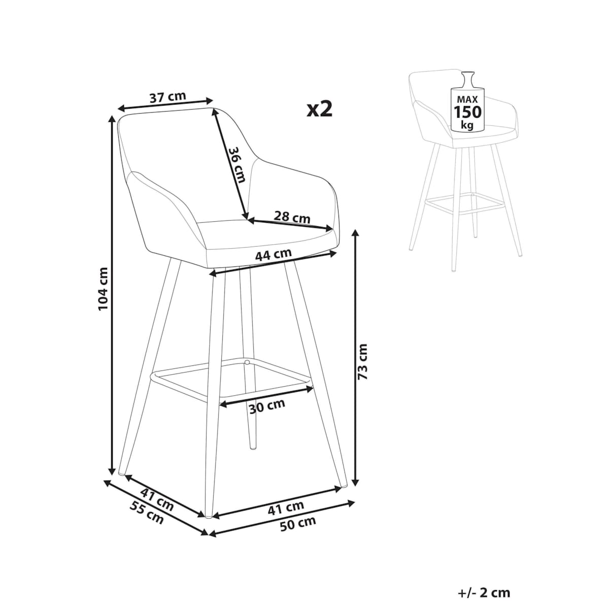 Zestaw 2 krzeseł barowych złamana biel CASMALIA