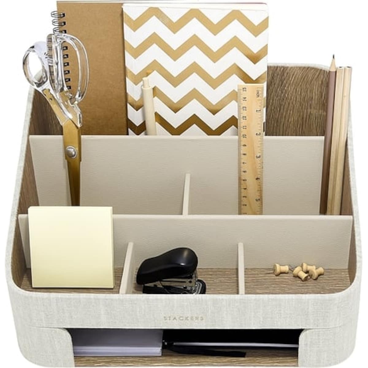 Organizer na biurko Stackers jasnobeżowy lniany z tacą