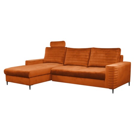 Narożnik rozkładany z zagłówkiem i pojemnikiem OLI, lewostronny, rdzawy