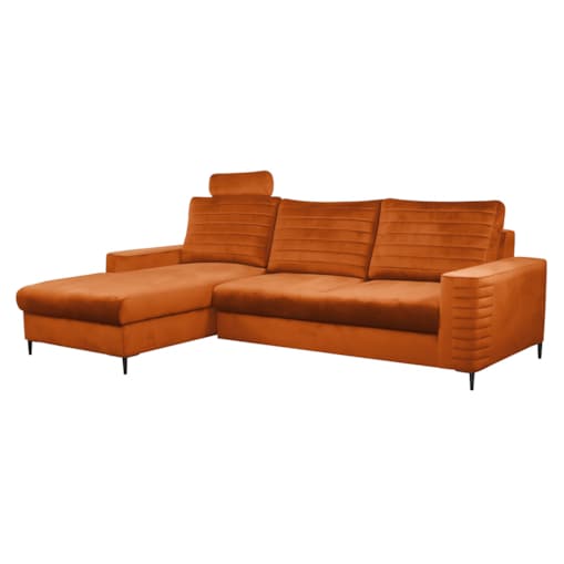 Narożnik rozkładany z zagłówkiem i pojemnikiem OLI, lewostronny, rdzawy