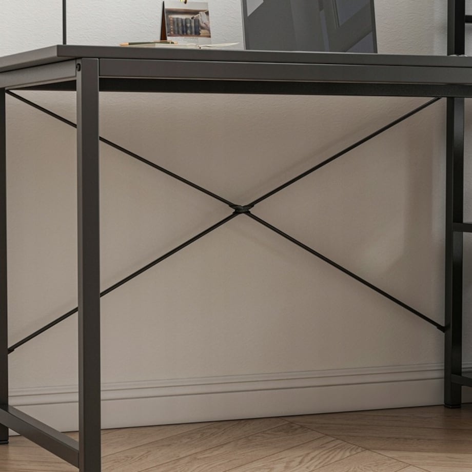 Biurko komputerowe stolik loft czarne industrialne z regałem półkami 120 cm