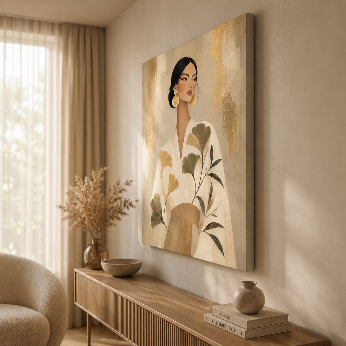 Obraz Canvas Dama w złotych liściach