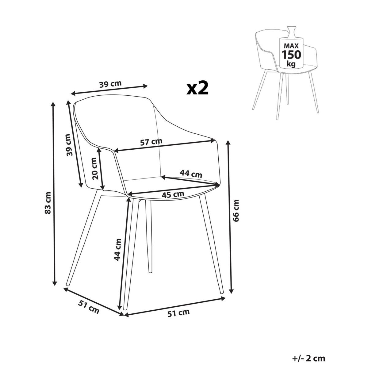 Zestaw 2 krzeseł do jadalni czarny FONDA