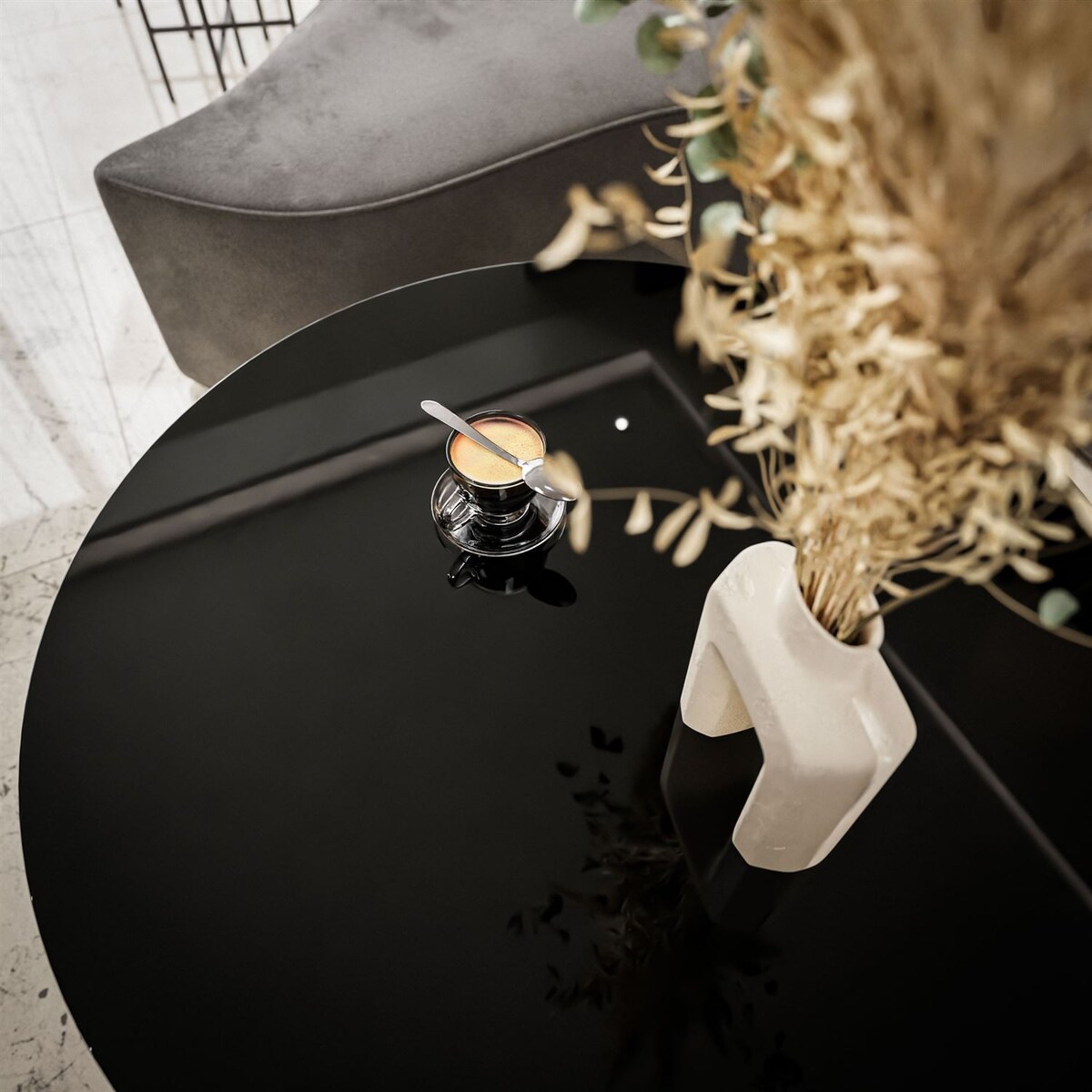 Okrągły stolik kawowy LORI 2w1 biały czarny połysk