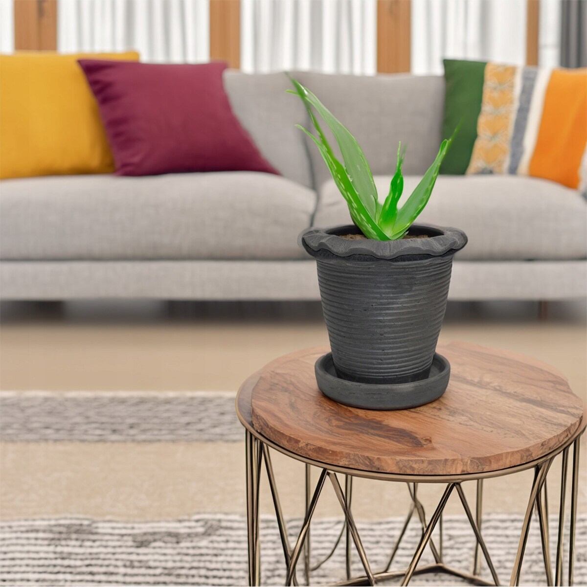 DONICZKA NA BALKON TARAS GLINIANA z podstawką odpływem 15cm terakota czarna