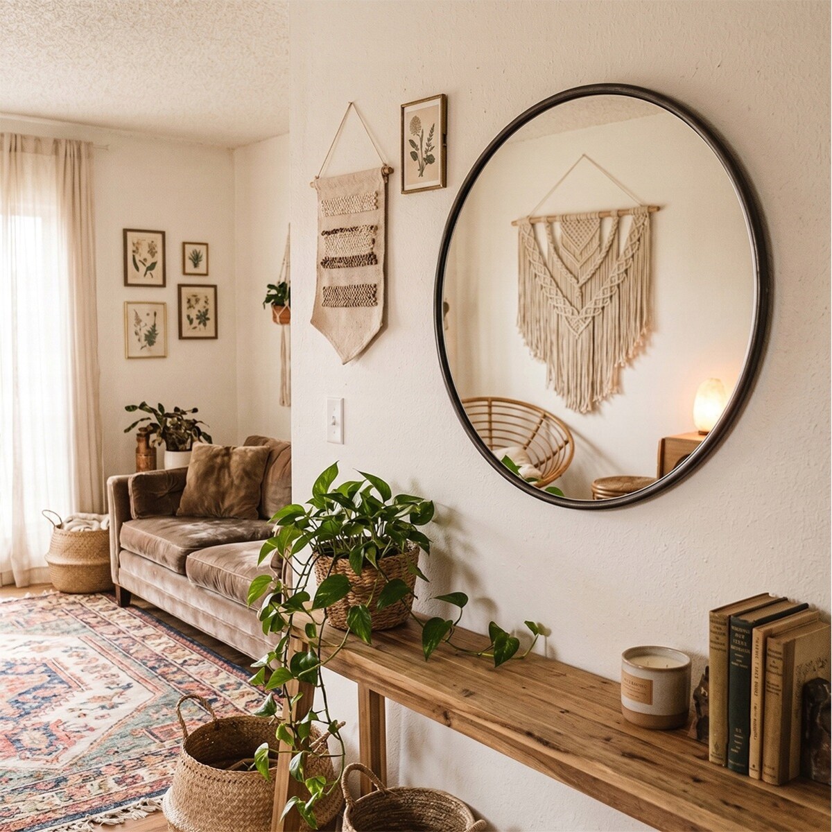 LUSTRO OKRĄGŁE ŁAZIENKOWE 50cm METALOWE CZARNE LOFT ŚCIENNE DO POWIESZENIA