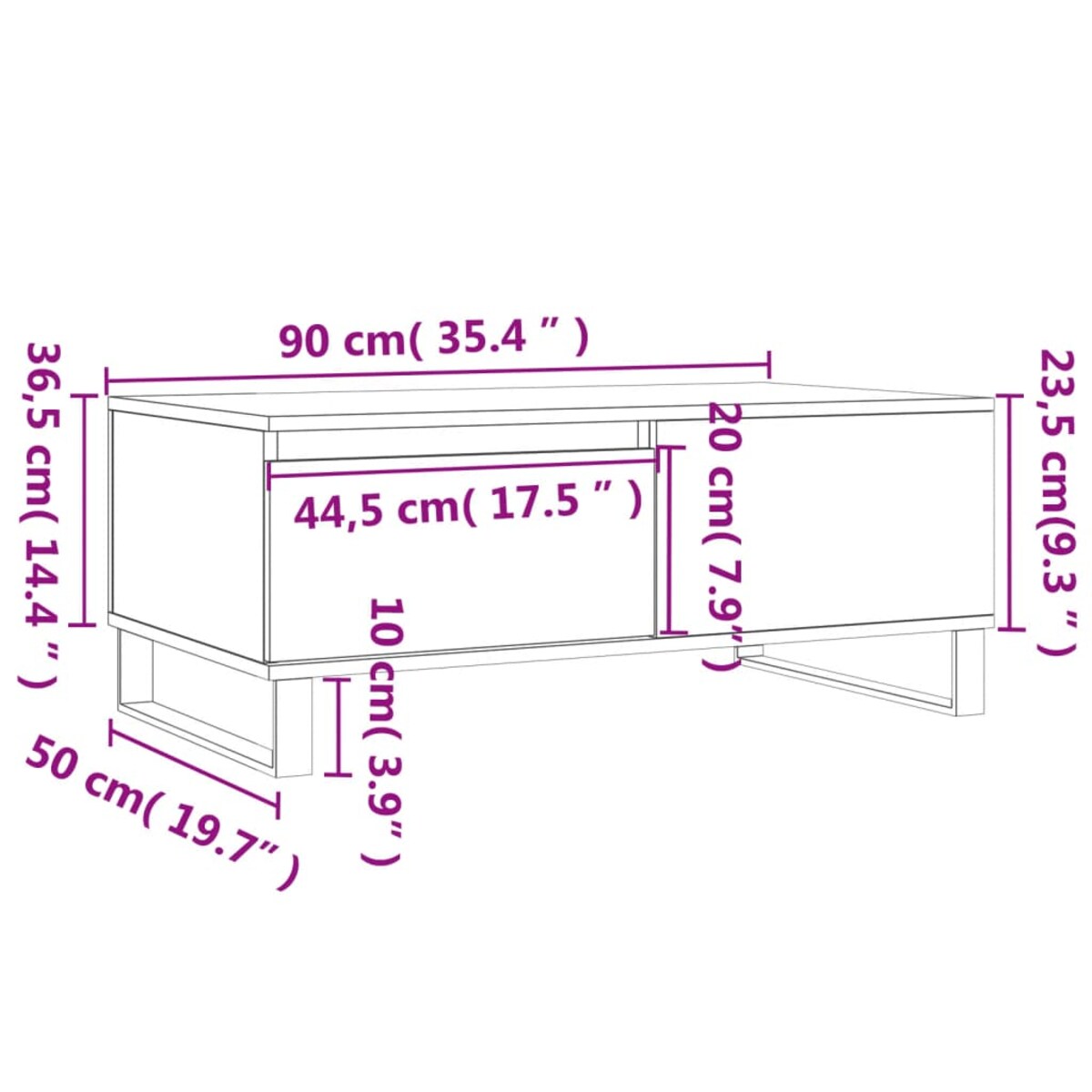 vidaXL Stolik kawowy, biały 90x50x36,5 cm, materiał drewnopochodny