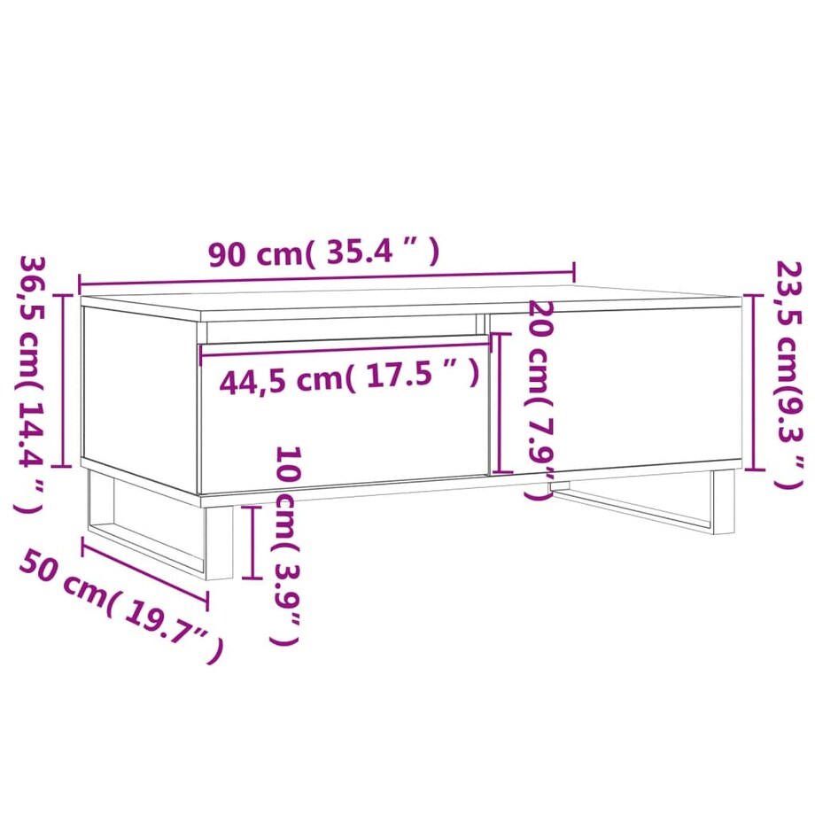 vidaXL Stolik kawowy, biały 90x50x36,5 cm, materiał drewnopochodny