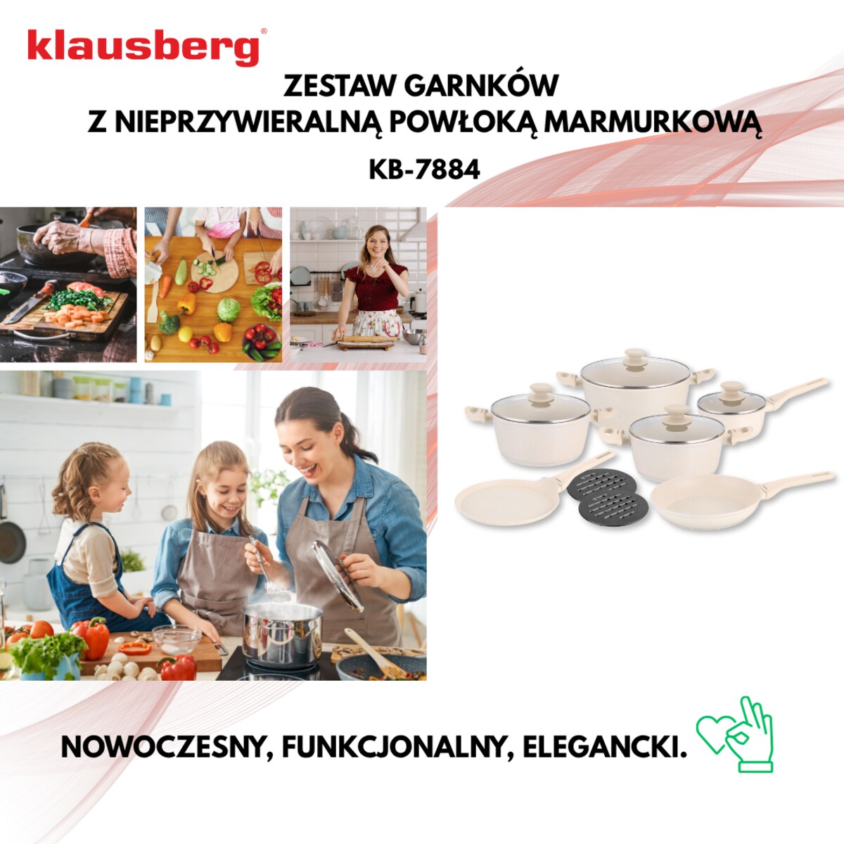 Komplet garnków z marmurkową powłoką nieprzywierającą 12-ele KLAUSBERG