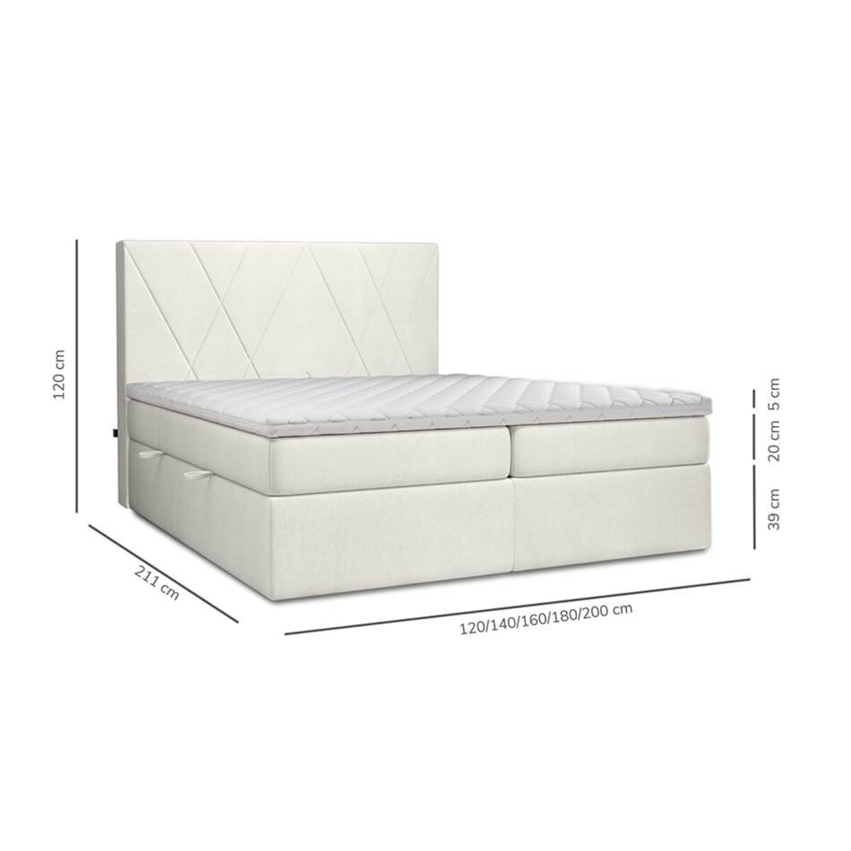 Łóżko kontynentalne ALLIE 120x200 z pojemnikiem, Szary, tkanina Megan 365