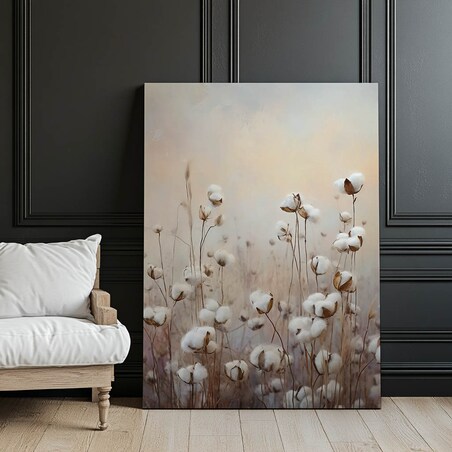 Pastelowe Pola Bawełny, 50x70 cm, bez ramy, płótno premium na blejtramie