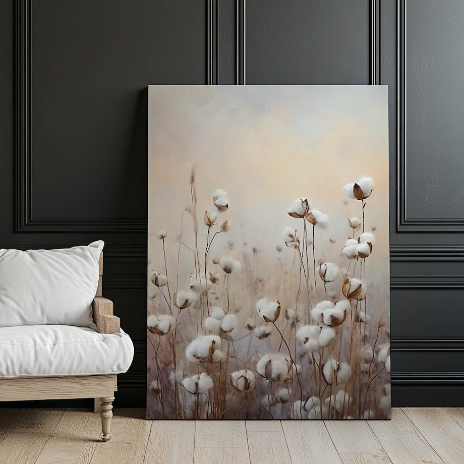 Pastelowe Pola Bawełny, 50x70 cm, bez ramy, płótno premium na blejtramie