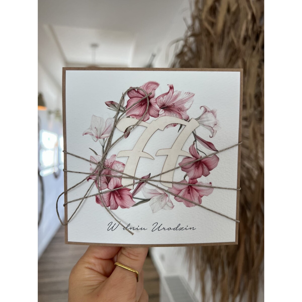 Wyjątkowa ręcznie robiona kartka życzenia na 77 urodziny - pomysł na prezent - najpiękniejsze życzenia od serca