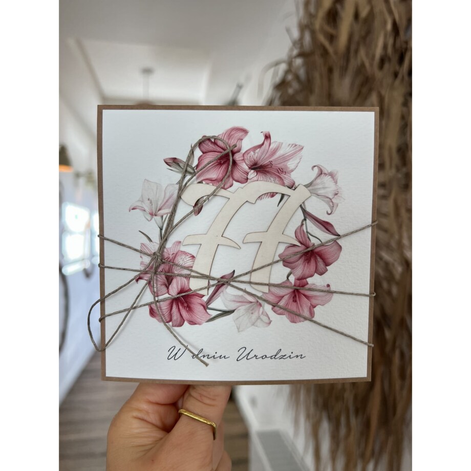 Wyjątkowa ręcznie robiona kartka życzenia na 77 urodziny - pomysł na prezent - najpiękniejsze życzenia od serca