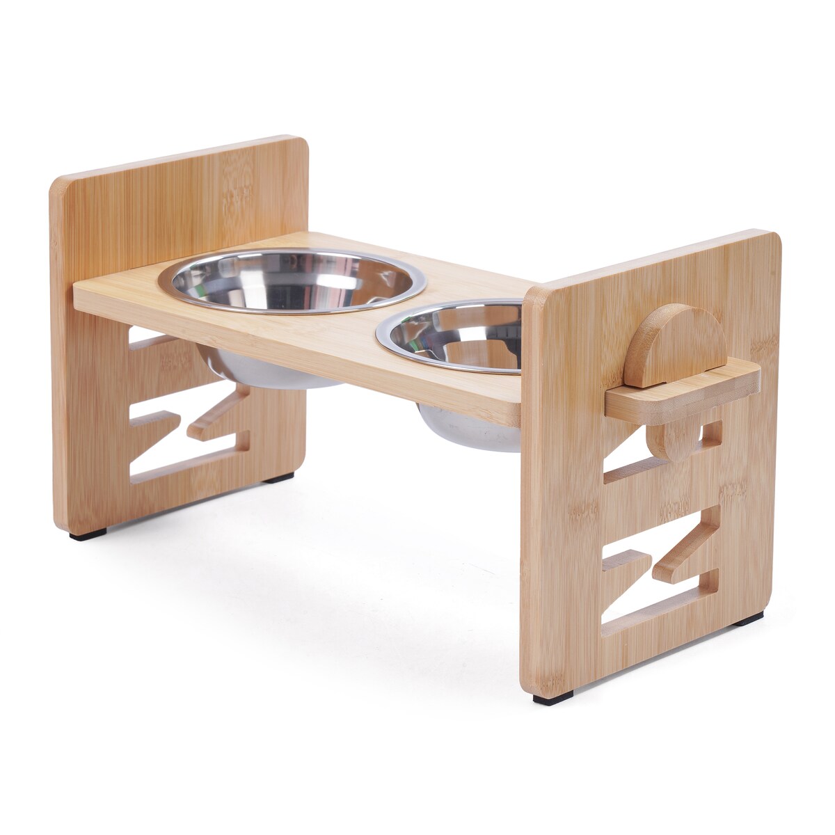 Zestaw 2 Misek Z Regulacją Wysokości  Pies Kot Drewniane Dla Zwierząt