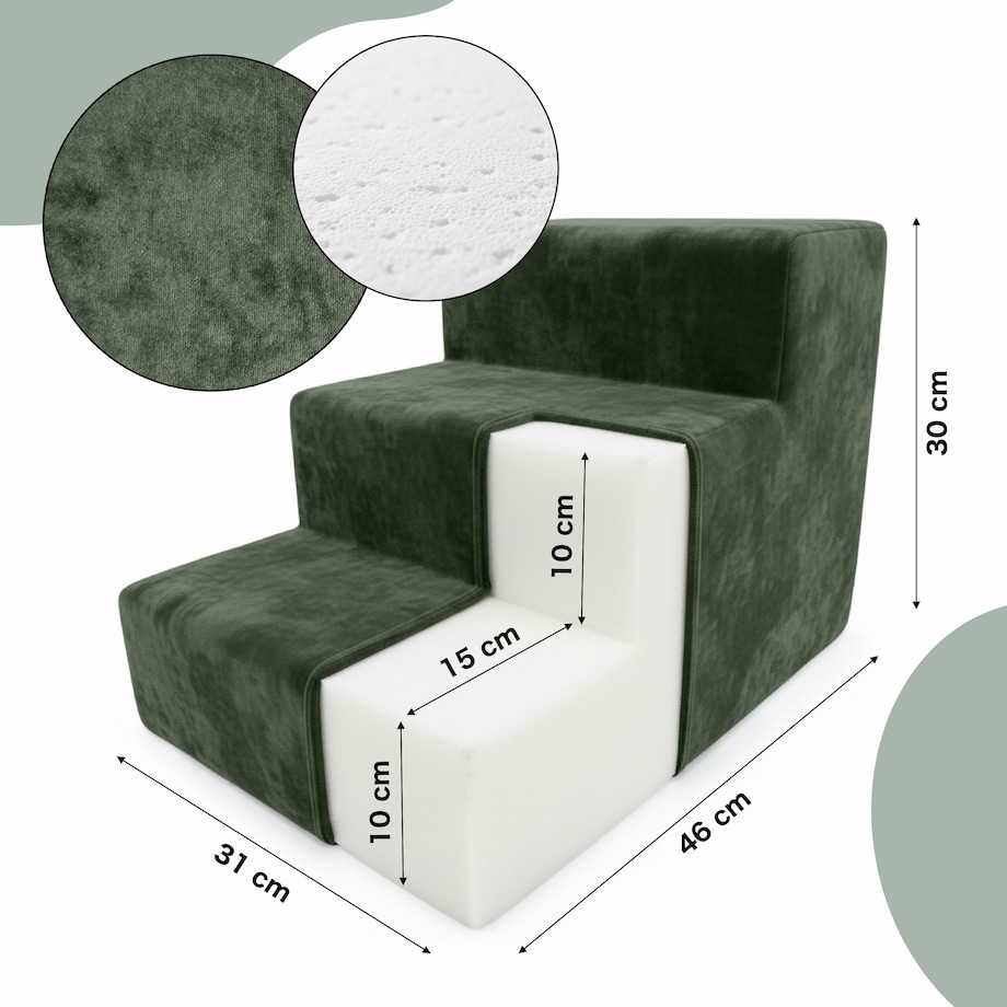 Schodki dla psa kota khaki 3 stopniowe Magic Velvet
