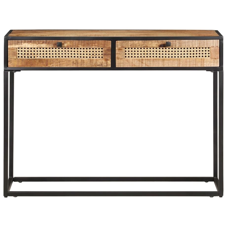 vidaXL Stolik konsolowy, 100x35x75 cm, surowe drewno mango i trzcina
