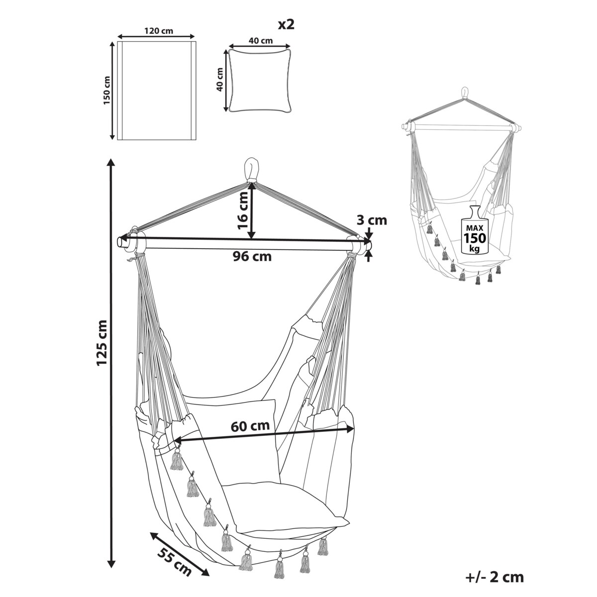 Fotel wiszący VARENA Bawełna Niebieski