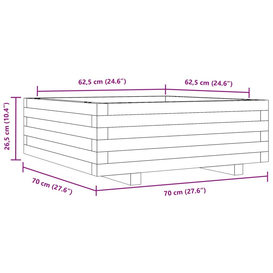 vidaXL Donica ogrodowa, 70x70x26,5 cm, lite drewno sosnowe