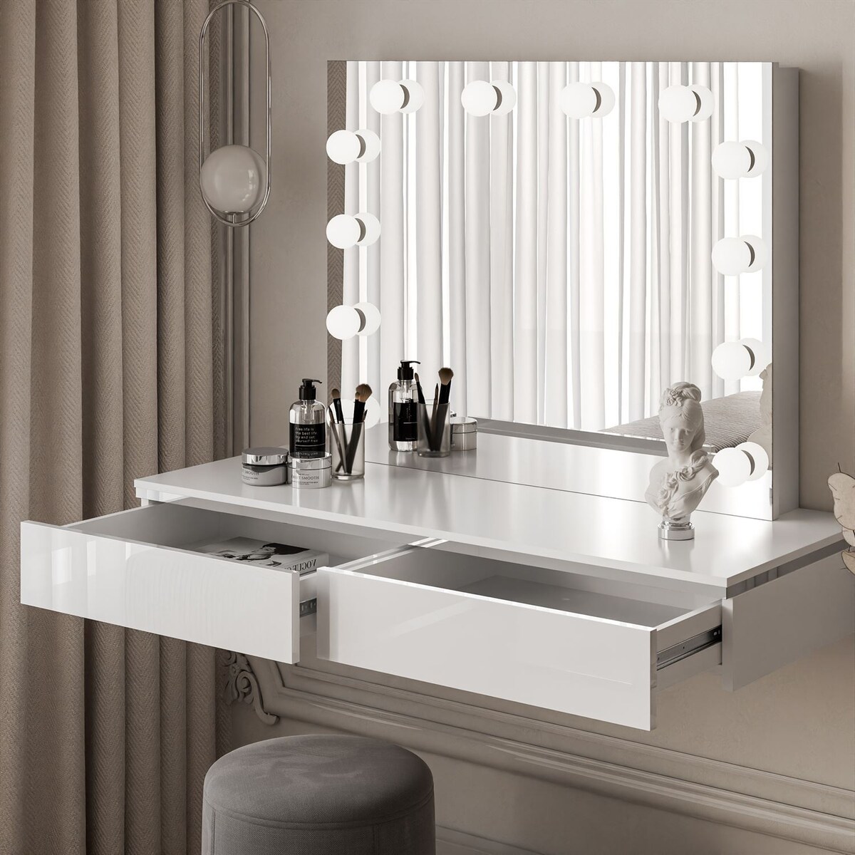 Toaletka kosmetyczna AURORA SILVER ELITE wisząca z lustrem biały połysk