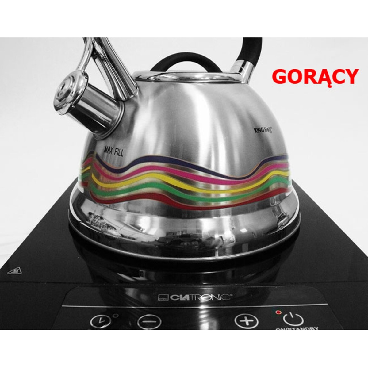 Czajnik stalowy z gwizdkiem Inox 3.0L zmieniający kolor indukcja KLAUSBERG