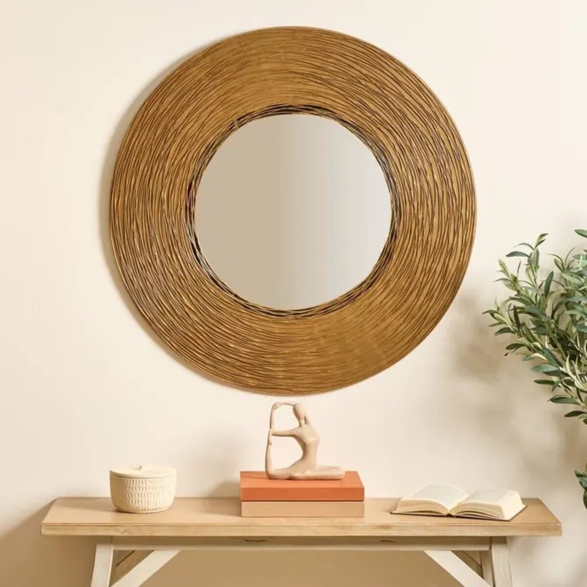 Lustro ścienne okrągłe złoto-brązowe Martin 90 cm