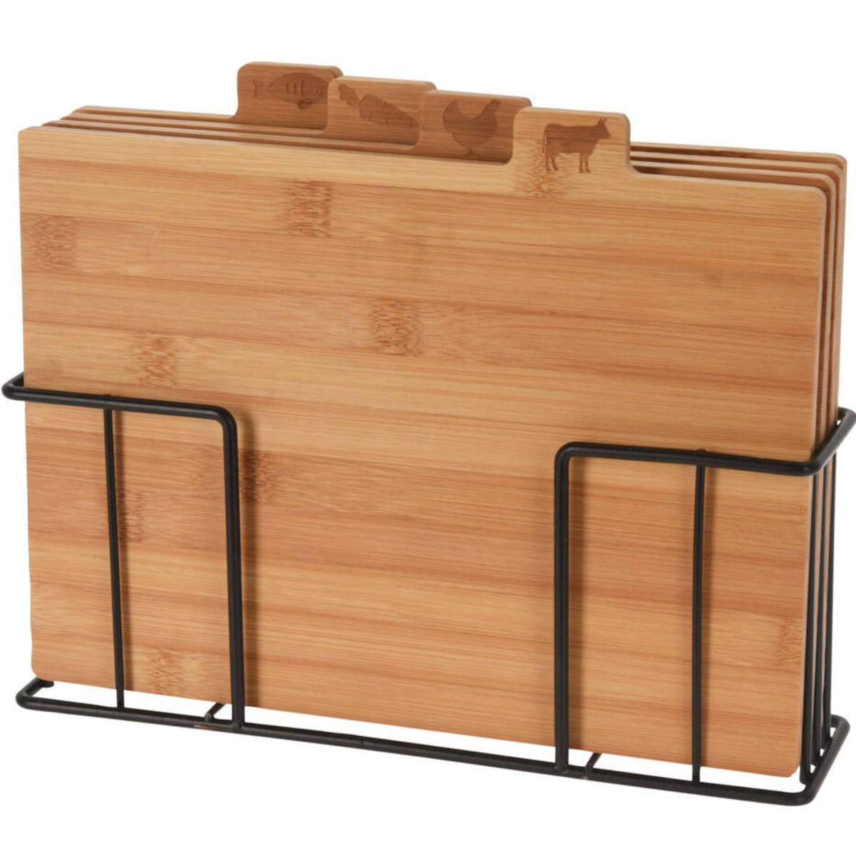 Deski do krojenia bambusowe, 4 sztuki na metalowym stojaku