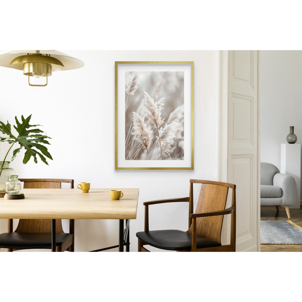 Obraz Plakat na ścianę w Złotej ramie Ozdoba ścienna do salonu Boho Trawy