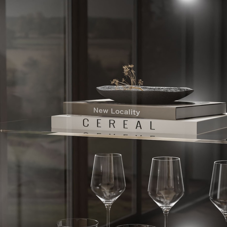 Przeszklona witryna SHADOW z półkami, czarna