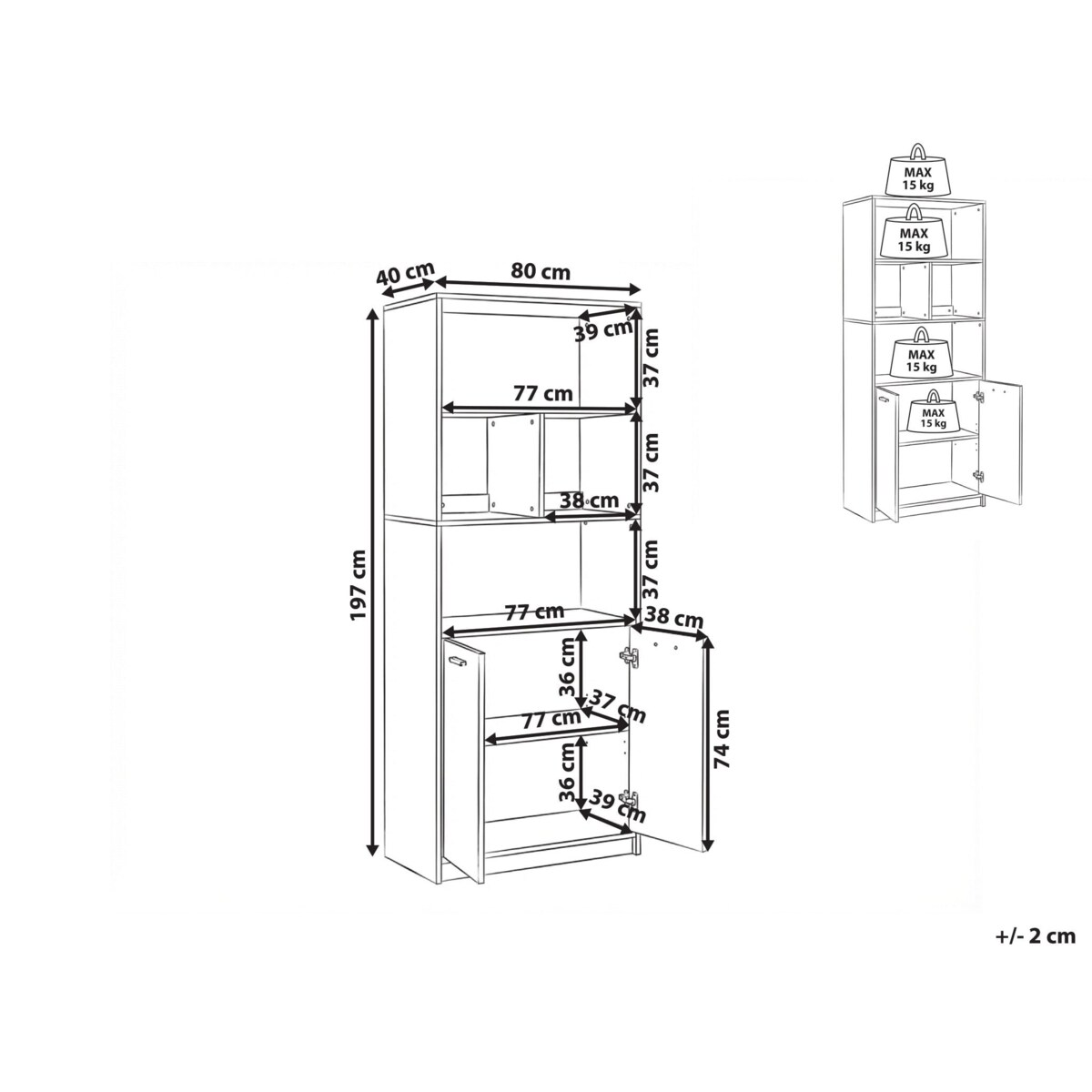 Regał 2-drzwiowy ZEHNA Szary/ biały