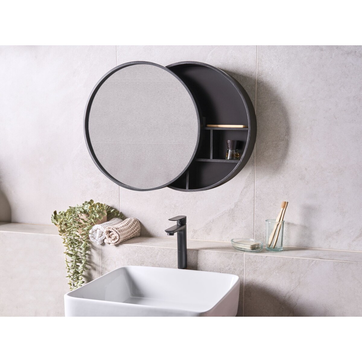Szafka wisząca łazienkowa z lustrem UCAYALI 50 cm 50 cm Czarny