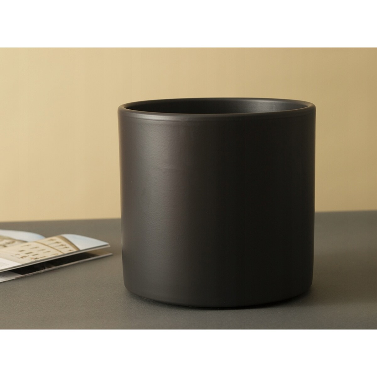 DONICZKA CZARNA CERAMICZNA DUŻA okrągła cylinder osłonka donica Maria 23cm