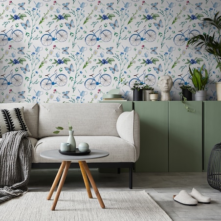 Tapeta młodzieżowa rowery kwiaty owoce motyle