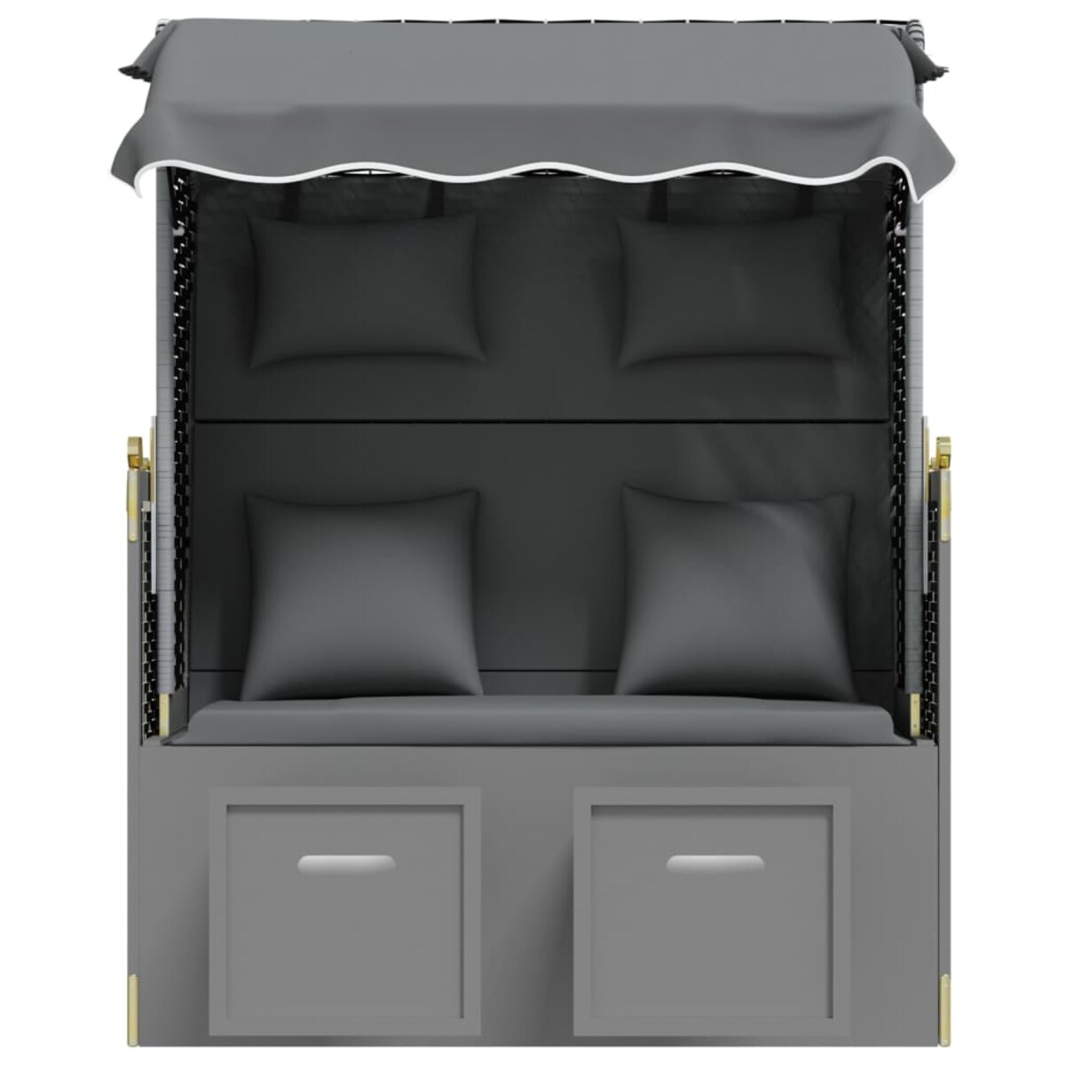 vidaXL Kosz plażowy z poduszkami, rattan PE i drewno, czarny-antracyt