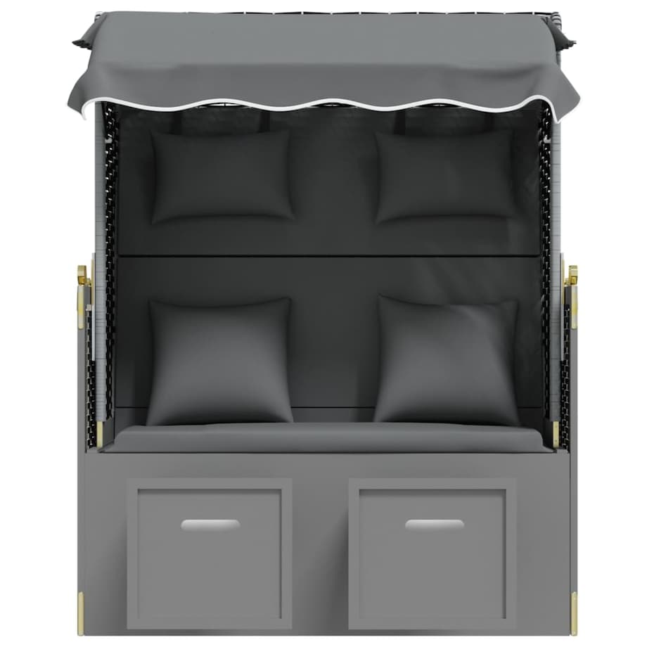 vidaXL Kosz plażowy z poduszkami, rattan PE i drewno, czarny-antracyt