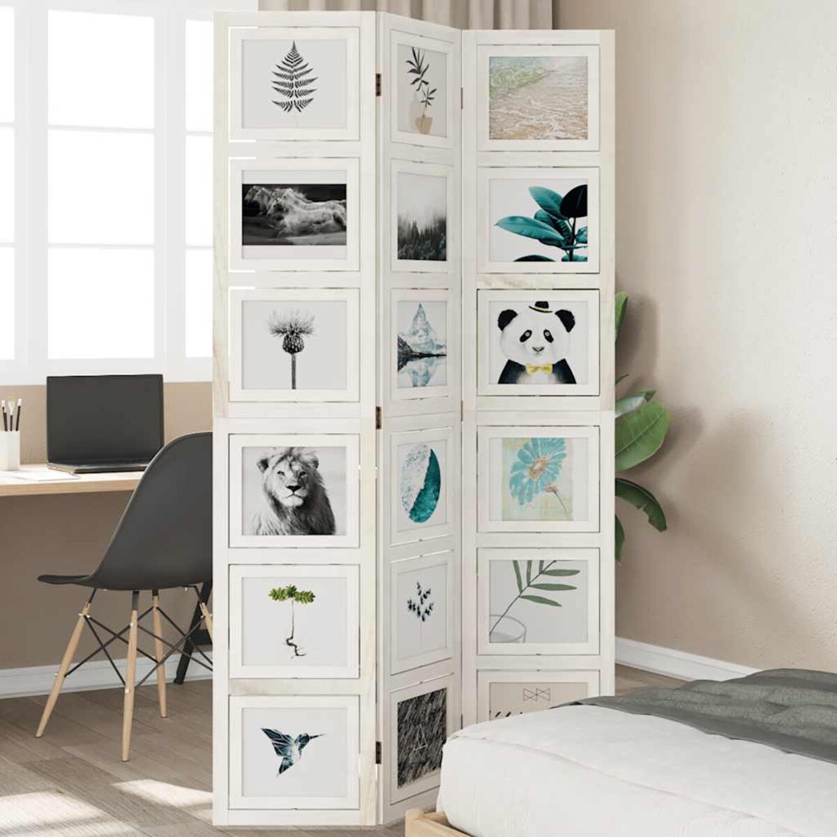 vidaXL Parawan pokojowy, 3-panelowy, biały, lite drewno paulowni