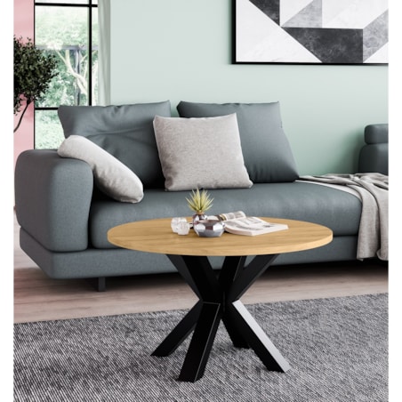 Stolik kawowy NEO okrągły 90 cm, metalowa podstawa-dąb hikora