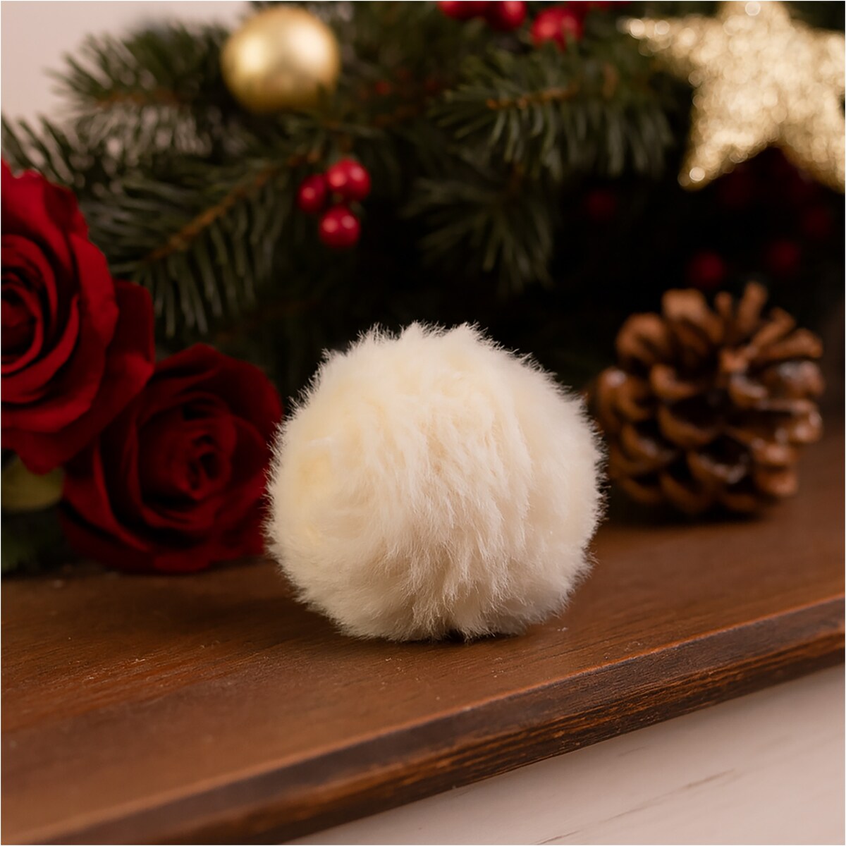 Bombka Na Choinkę Ozdoba Świąteczna Futerkowa Sztuczne Futro 10 Cm Biała