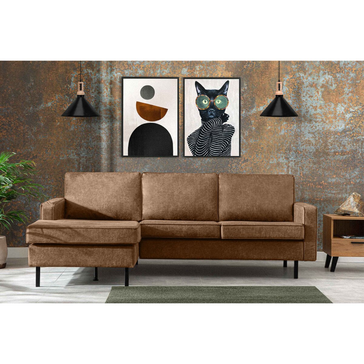 KONSIMO INVIA Narożnik w stylu loft lewy z otomaną ciemny szary brązowy